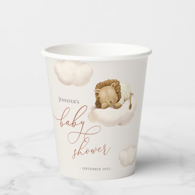 Gobelets En Papier Coupes de papier Baby shower Lion couché (Recto)