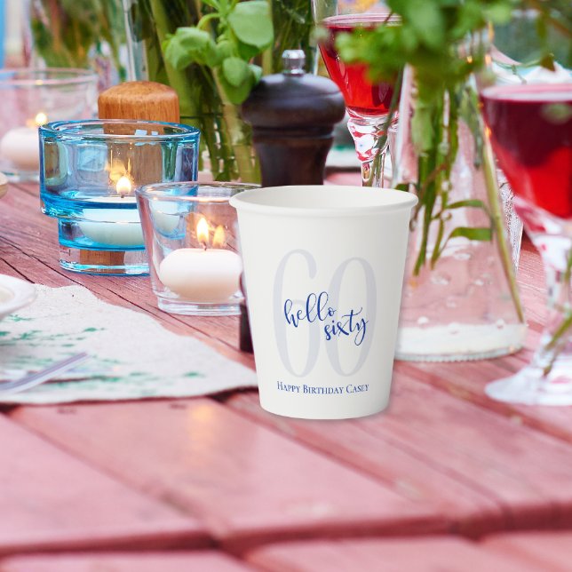 Gobelets En Papier Coupes de papier bleu marine moderne 60e anniversa (Créateur téléchargé)