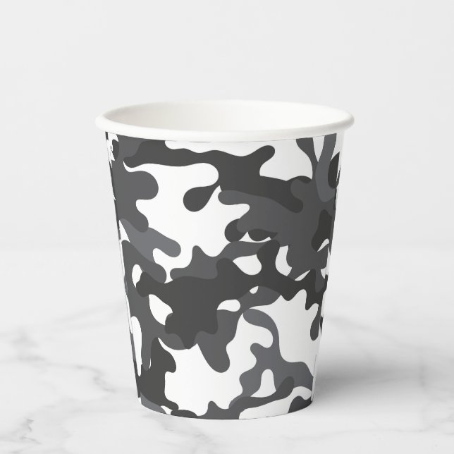 Gobelets En Papier Coupes de papier camouflage blanc et gris (Recto)