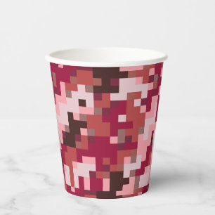 Gobelets En Papier Coupes de papier Camouflage numérique rouge et Bro