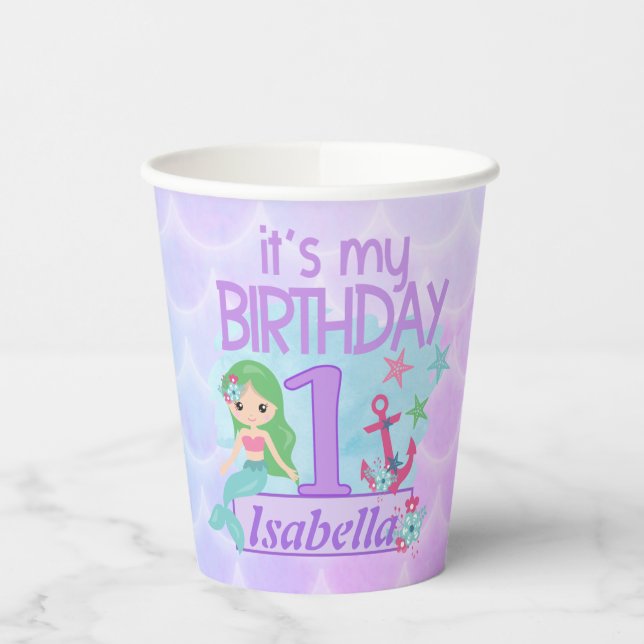 Gobelets En Papier Coupes de papier d'anniversaire à thème de la sirè (Gauche)