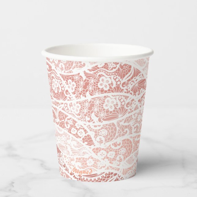 Gobelets En Papier Coupes de papier de dentelle blanche Faux (Recto)