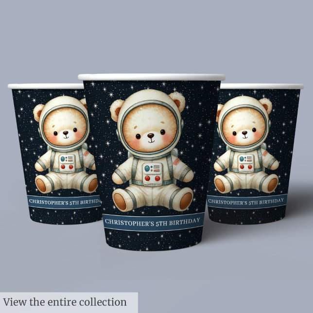 Gobelets En Papier Coupes de papier de fête d'anniversaire Teddy Bear (Birthday Party Paper Cups Teddy Bear Astronaut Boy)