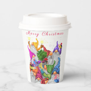 Gobelets En Papier Coupes de papier de Noël avec joyeuse fête Gnome