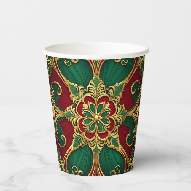 Gobelets En Papier Coupes de papier de Noël Rouge Vert (Verso)