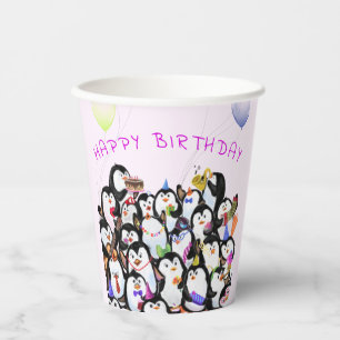 Gobelets En Papier Coupes de papier de pingouin d'anniversaire - Text