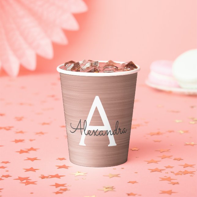 Gobelets En Papier Coupes de papier Monogramme Rose rose Gold Blush (Insitu)