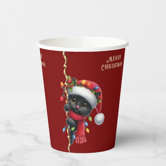 Gobelets En Papier Coupes de papier Noël Black Cat (Gauche)