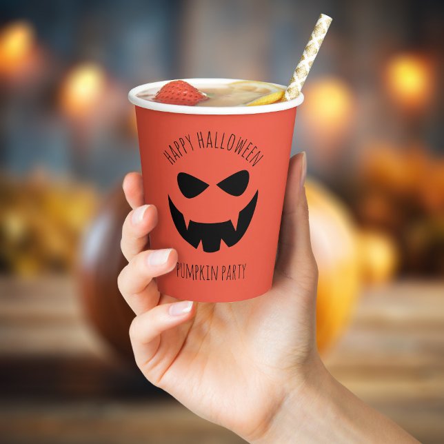 Gobelets En Papier Coupes de papier orange Citrouille Jack-o'-lantern (Have fun at your next pumpkin party with these paper cups! )