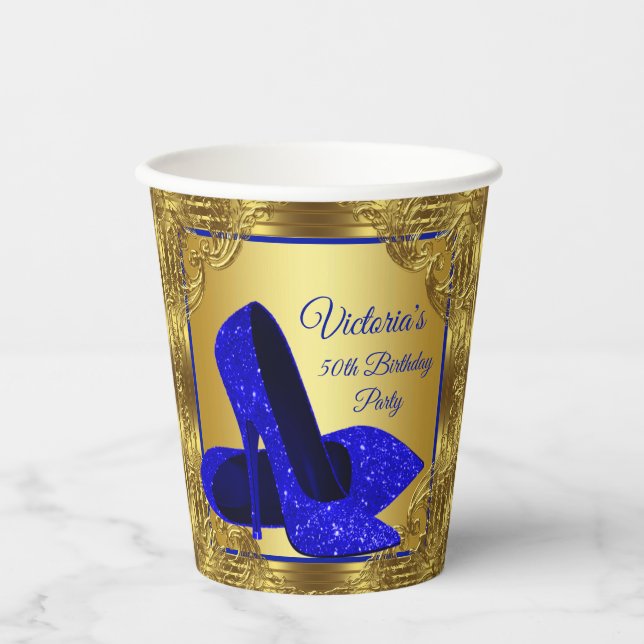 Gobelets En Papier Coupes de papier Royal Blue Gold pour fête d'anniv (Recto)