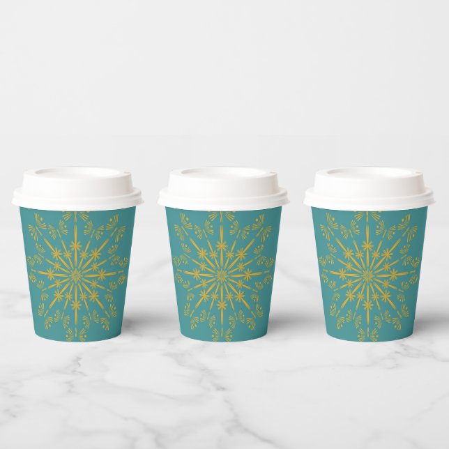 Gobelets En Papier Coupes de papier Turquoise Retro Mandala (Multi)