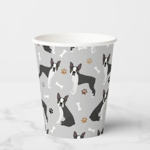 Gobelets En Papier Coupes en papier à os et pattes de Boston Terrier