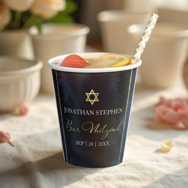 Gobelets En Papier Coupes en papier aquarelle Bar Mitzvah | Bleu Abst (Créateur téléchargé)