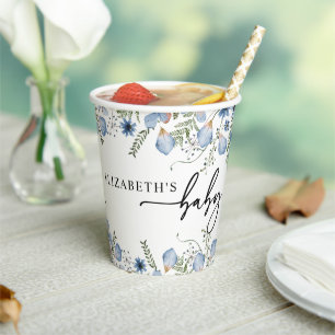 Gobelets En Papier Coupes en papier Baby shower Dusty Blue Florals