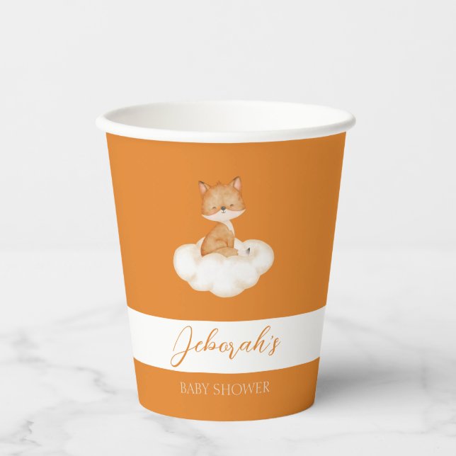 Gobelets En Papier Coupes en papier Baby shower Orange Cute Fox (Recto)
