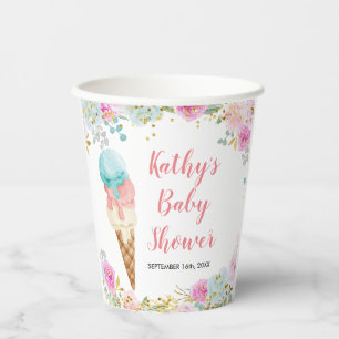 Gobelets En Papier Coupes en papier blanc pastel crème glacée florale