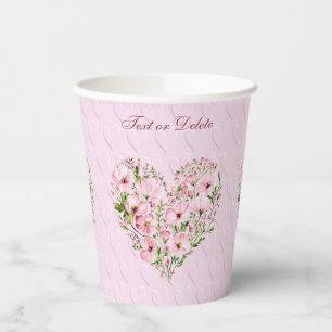 Gobelets En Papier Coupes en papier floral de coeur rose