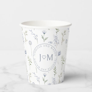 Gobelets En Papier Coupes en papier mariage fleur sauvage bleu monogr