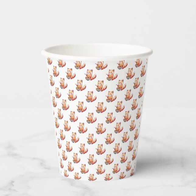 Gobelets En Papier Coupes en papier Panda Ramen Rouge (Recto)