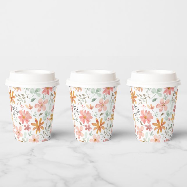 Gobelets En Papier Coupes en papier peintes de fleurs (Multi)