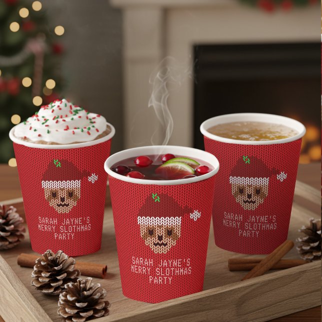 Gobelets En Papier Coupes en papier pour friandise de Noël rouge (Festive drinks taste better in sloth paper cups. Add your sweater party details)