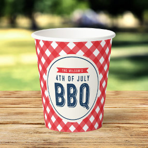 Gobelets En Papier Coupes En vichy rouge et BBQ 4 juillet bleu