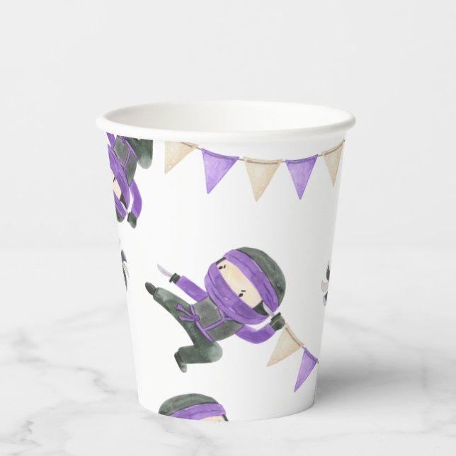 Gobelets En Papier Coupes violettes de fête Ninja (Recto)