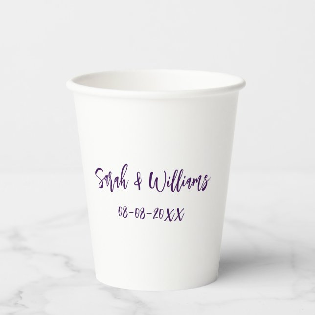 Gobelets En Papier couple de mariages. Nom date violet simple mo mini (Recto)