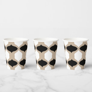 Gobelets En Papier Courbes douces Motif - Taupe, noir et blanc