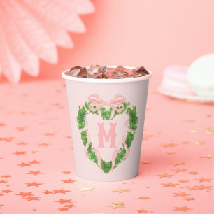 Gobelets En Papier Couronne de coeur avec cabot rose Monogramme
