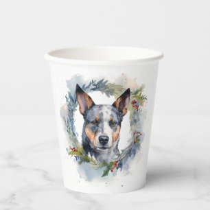 Gobelets En Papier Couronne de Noël Blue Heeler Chien de fête