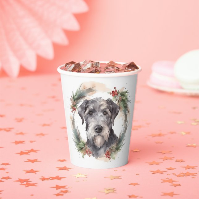 Gobelets En Papier Couronne de Noël Wolfhound Chien de fête (Insitu)