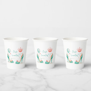 Gobelets En Papier Couronne et talons hauts – Thème rose et vert ment