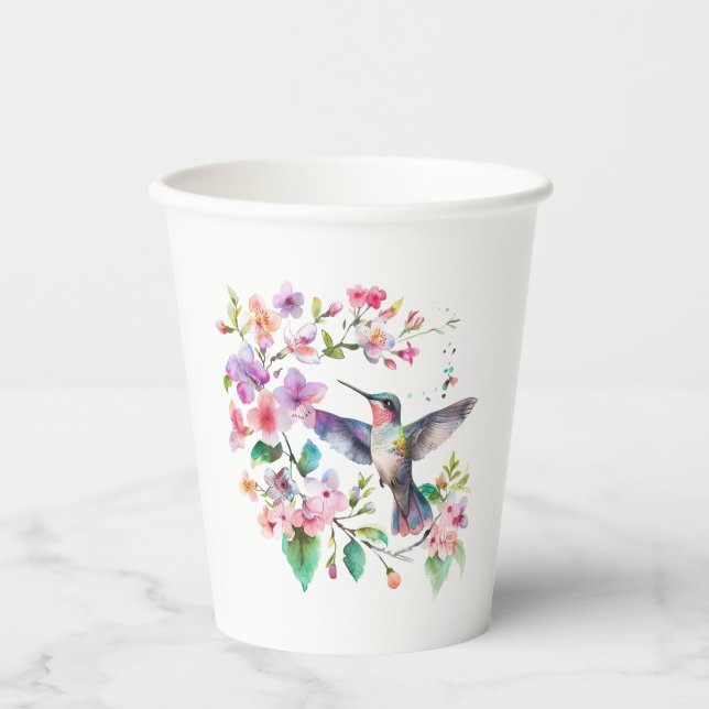 Gobelets En Papier Couronne florale de colibris (Recto)