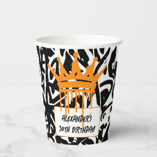 Gobelets En Papier Couronne Urbaine Graffiti Branché Orange Noir