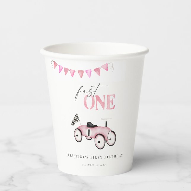 Gobelets En Papier Course Rose Voiture Circuler Anniversaire Coupes P (Recto)