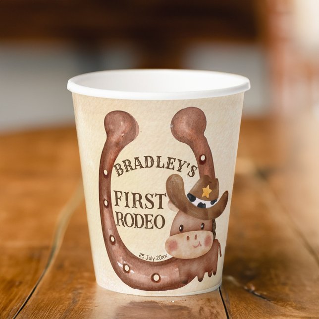 Gobelets En Papier Cowboy fête d'anniversaire bébé cheval dans une co (Cowboy birthday party baby horse in a hat custom paper cups)