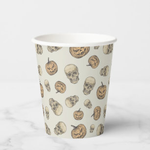 Gobelets En Papier Crânes et Citrouille Motif d'Halloween