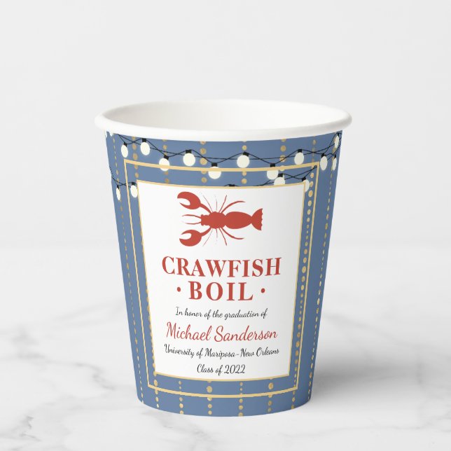 Gobelets En Papier Crawfish Boil Fruits de mer Blue Graduation Party (Recto)