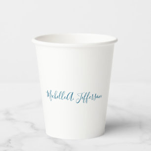 Gobelets En Papier Créatif tendance nom propre blanc bleu océan
