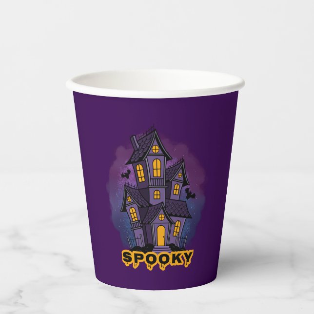 Gobelets En Papier Creepy Purple Mansion Spooky Haunted House (Recto)