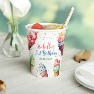 Gobelets En Papier Crème de glace 1er fête d'anniversaire