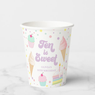 Gobelets En Papier Crème glacée et gâteau Dix est doux 10e anniversai