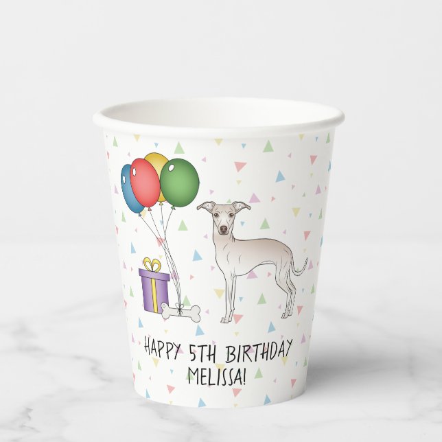Gobelets En Papier Crème Italien Greyhound Cute Dog - Joyeux annivers (Recto)