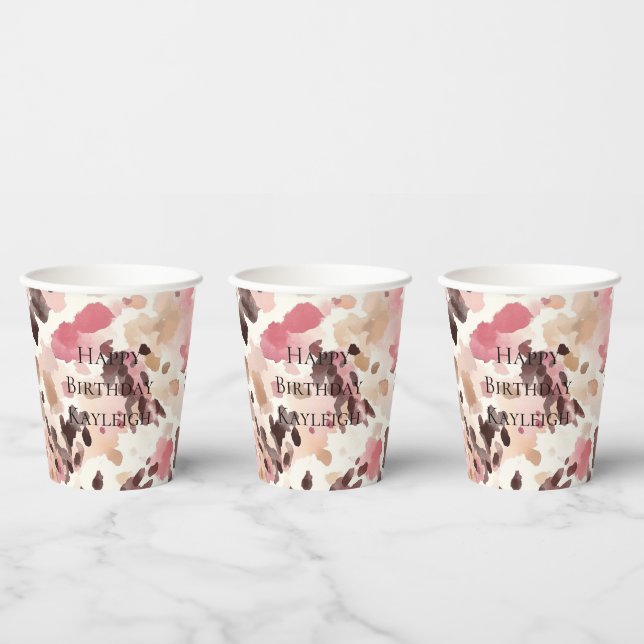 Gobelets En Papier Crème rose Brown léopard Anniversaire (Multi)