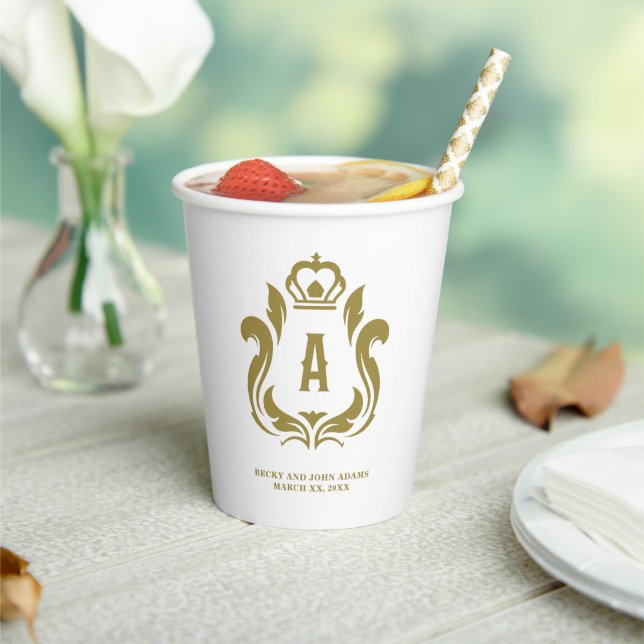 Gobelets En Papier Crête dorée monogrammée (Insitu)