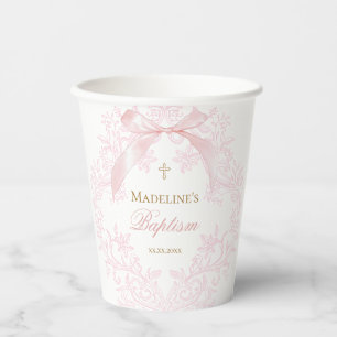 Gobelets En Papier crête rose aquarelle Baptême