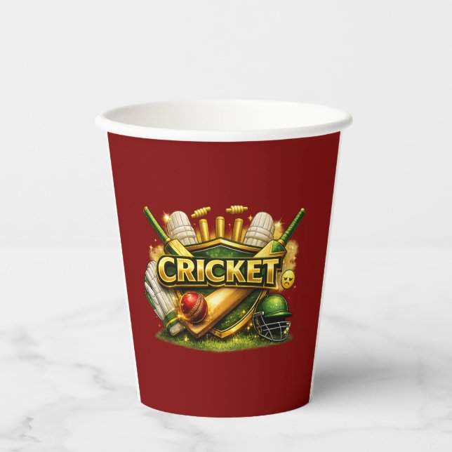 Gobelets En Papier Cricket Gold Emblem Sport Inspired 8oz Paper Cup (Recto)