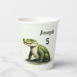 Gobelets En Papier Crocodile personnalisé - Ajouter votre nom et âge