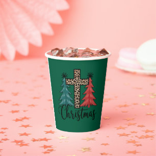 Gobelets En Papier Croix de léopard Arbres de Noël Chrétiens 